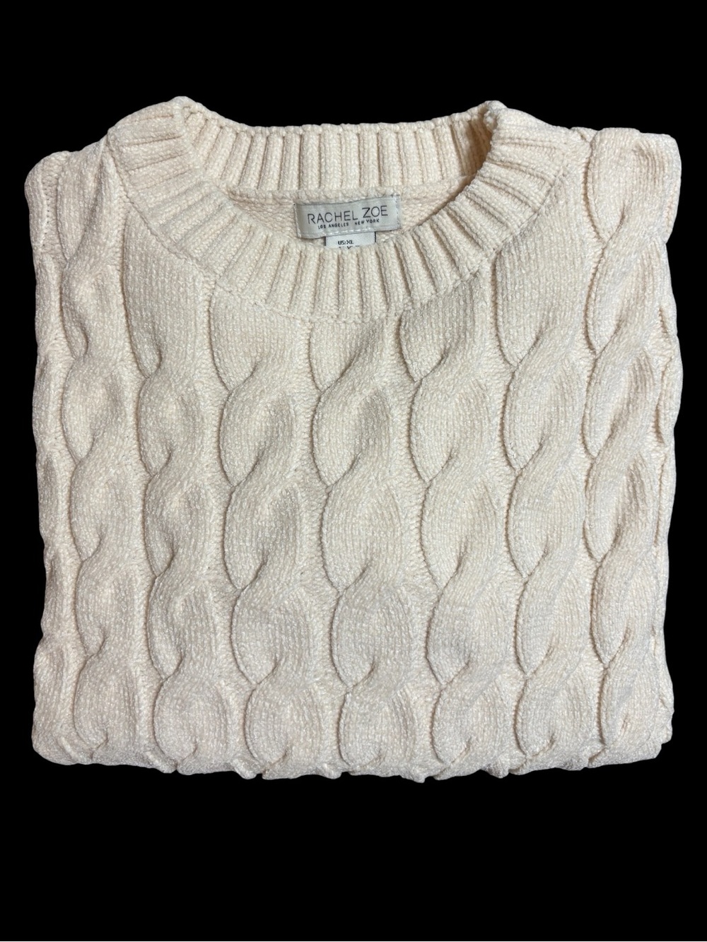 Rachel Zoe Cream/Ivory Cable-Knit Crewneck Sweater Size XL